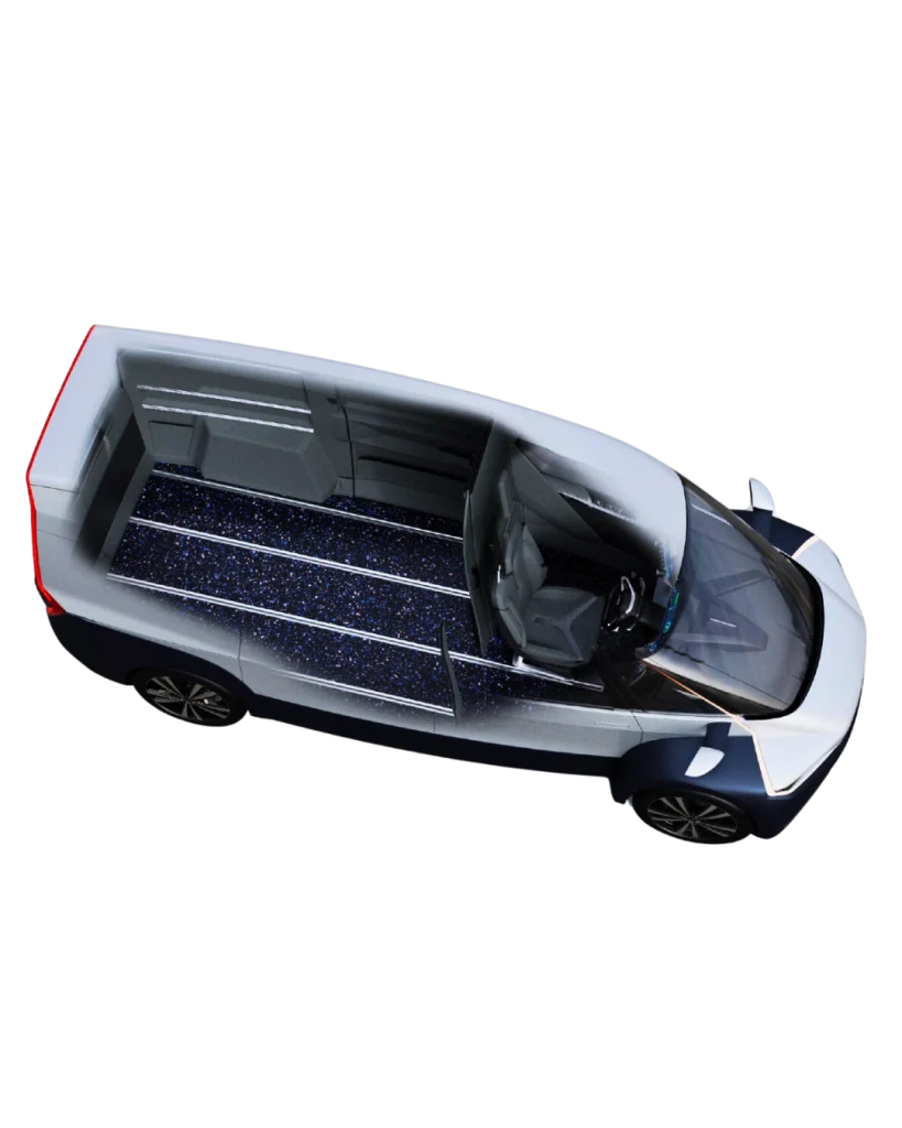 Interior top view of Indigo Flow Cargo EV highlighting its spacious layout and innovative design for optimized cargo storage