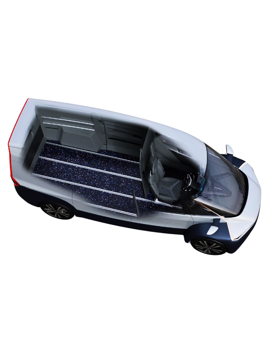 Interior top view of Indigo Flow Cargo EV highlighting its spacious layout and innovative design for optimized cargo storage